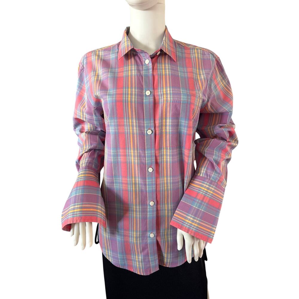 J. Crew Women's Preppy DadCore Madras Plaid Button Up Shirt Size 4 - Picture 3 of 9
